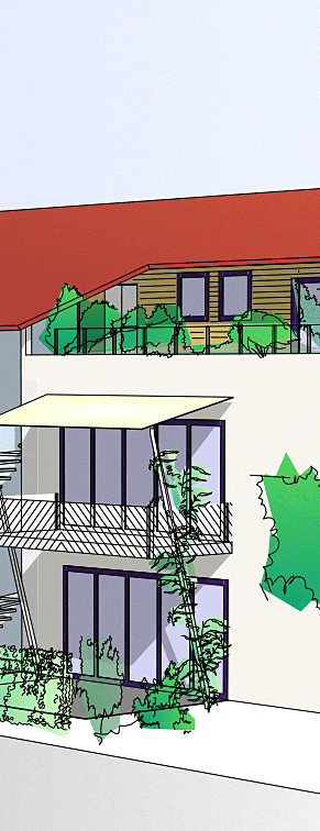 Ausschnitt Ansicht Mehrfamilienhaus in Holzbauweise